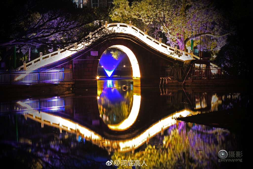龙港公园夜景 来源：新浪微博河底高人