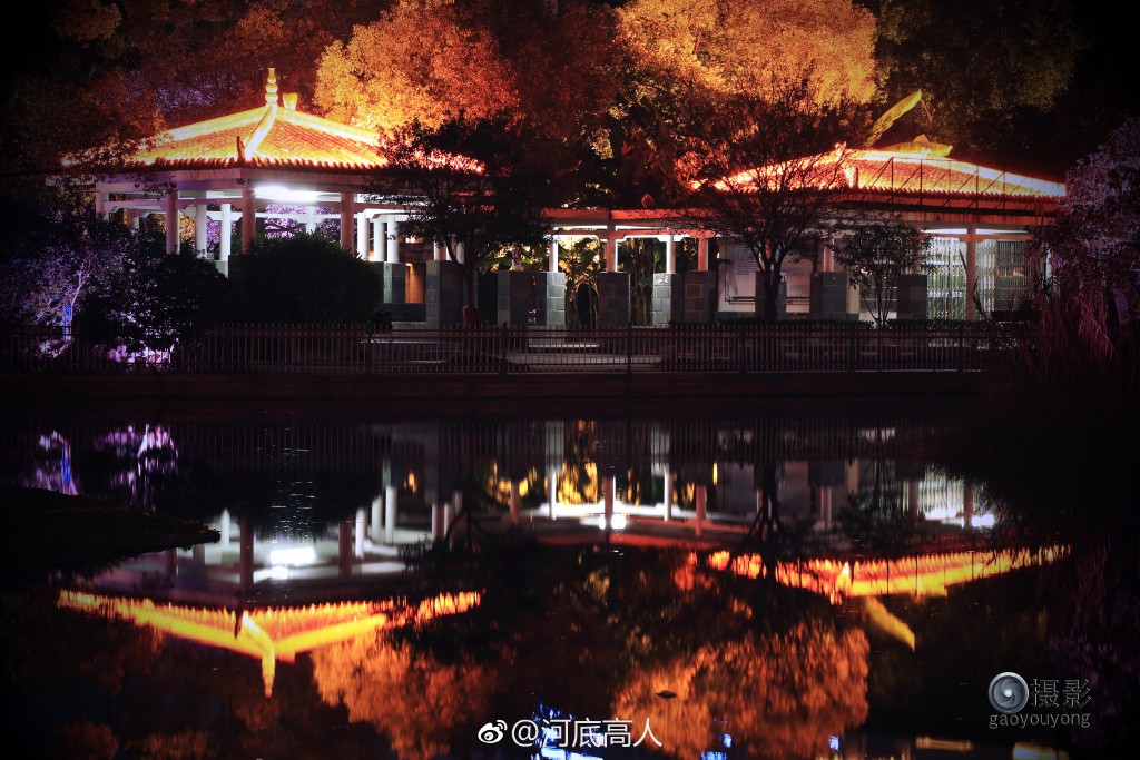 龙港公园夜景 来源：新浪微博河底高人